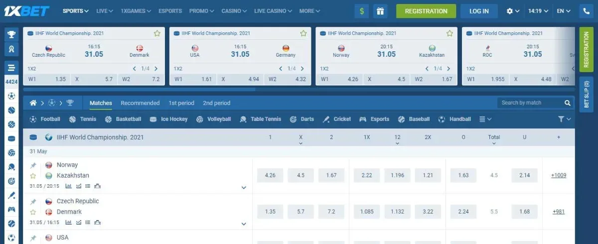 1xBet Hockey Period Betting: 1st, 2nd & 3rd Period